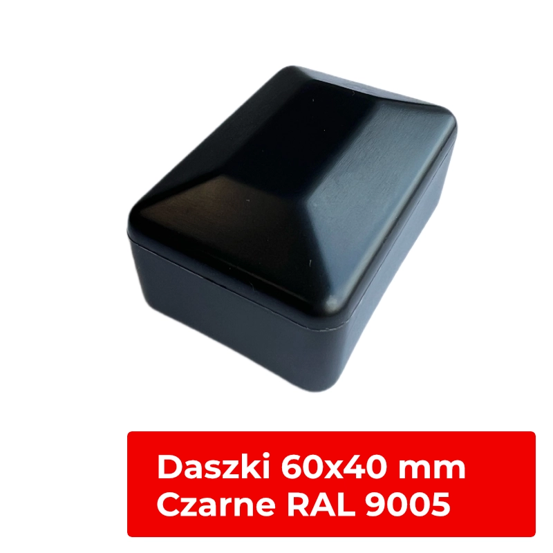 Daszki na słupki ogrodzeniowe 60x40 mm – Paczka 200 szt. Czarne RAL 9005